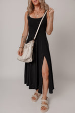 Load image into Gallery viewer, Black Sleeveless Scoop Neck Flared Split Midi Dress