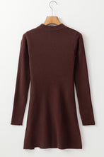 Load image into Gallery viewer, Coffee Slim Fit Mock Neck Side Slit Sweater Dress