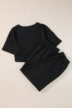 Load image into Gallery viewer, Black Lattice Textured Cropped Tee and Jogger Pants Set