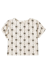 Load image into Gallery viewer, Beige Bow Print Striped Puff Short Sleeve Blouse