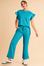 Load image into Gallery viewer, Dark Green Textured Ruffle Summer Top and Drawstring Pants Set
