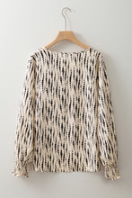 Load image into Gallery viewer, Apricot Abstract Print Puff Sleeve Smocked Cuffs Blouse