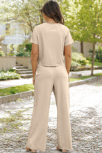 Load image into Gallery viewer, White Raw Hem Loose Tee and Wide Leg Pants Set