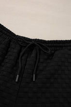 Load image into Gallery viewer, Black Checkered Textured Split Pullover Top and Pants Set