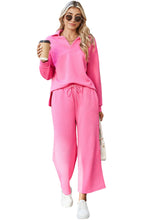 Load image into Gallery viewer, Sail Blue Solid Textured Collared V Neck Top and Wide Leg Pants Set