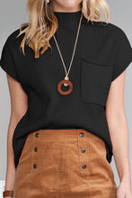 Load image into Gallery viewer, Pink Patch Pocket Ribbed Knit Short Sleeve Sweater