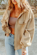 Load image into Gallery viewer, Green Flap Pockets Bishop Sleeve Zip Up Hoodie Jacket