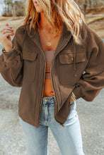 Load image into Gallery viewer, Green Flap Pockets Bishop Sleeve Zip Up Hoodie Jacket