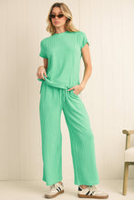Load image into Gallery viewer, Wild Wind Solid Corded Short Sleeve T Shirt and Wide Leg Pants Set