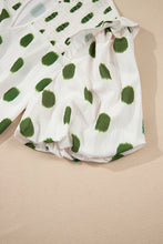 Load image into Gallery viewer, Apricot Polka Dot Print Smocked Notched Neck Balloon Sleeve Blouse