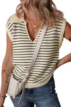 Load image into Gallery viewer, Black Stripe Turn-down Collar Sleeveless Knitted Top