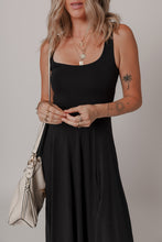 Load image into Gallery viewer, Black Sleeveless Scoop Neck Flared Split Midi Dress