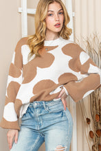 Load image into Gallery viewer, Khaki 60s Floral Pattern Ribbed Trim Pullover Sweater