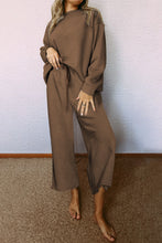 Load image into Gallery viewer, Dark Khaki Textured Loose Slouchy Long Sleeve Top and Pants Set