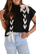 Load image into Gallery viewer, Black Satin Bowknot Cable Knit Top