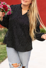 Load image into Gallery viewer, Black Plus Size Leopard Print Frill Notch V Neck Blouse