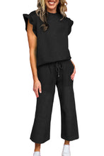 Load image into Gallery viewer, Dark Green Textured Ruffle Summer Top and Drawstring Pants Set