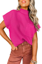 Load image into Gallery viewer, Pink Patch Pocket Ribbed Knit Short Sleeve Sweater