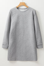 Load image into Gallery viewer, Gray Solid Color Textured Long Sleeve Shift Dress