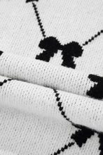 Load image into Gallery viewer, Black Preppy Bow Print Zipped Collar Knit Top