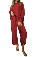 Load image into Gallery viewer, Dark Khaki Textured Loose Slouchy Long Sleeve Top and Pants Set