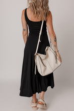 Load image into Gallery viewer, Black Sleeveless Scoop Neck Flared Split Midi Dress