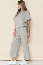 Load image into Gallery viewer, Gray Textured Loose Fit T Shirt & Drawstring Pants Set