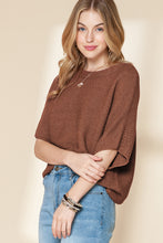 Load image into Gallery viewer, Coffee Mock Neck Short Batwing Sleeve Sweater