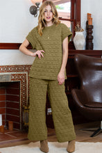 Load image into Gallery viewer, Blue Quilted Textured Short Sleeve Top and Wide Leg Pants Set