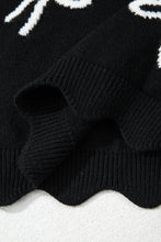 Load image into Gallery viewer, Black Bow Print Side Tie Scalloped Hem Knit Top
