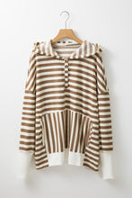 Load image into Gallery viewer, Brown Stripe Drop Sleeve Plus Size Henley Hoodie