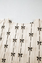 Load image into Gallery viewer, Beige Bow Print Striped Puff Short Sleeve Blouse