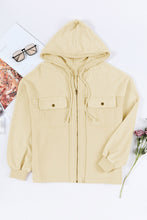 Load image into Gallery viewer, Green Flap Pockets Bishop Sleeve Zip Up Hoodie Jacket