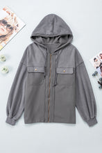 Load image into Gallery viewer, Green Flap Pockets Bishop Sleeve Zip Up Hoodie Jacket