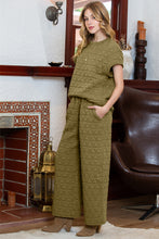 Load image into Gallery viewer, Blue Quilted Textured Short Sleeve Top and Wide Leg Pants Set