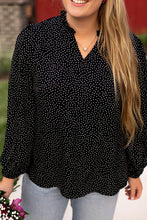 Load image into Gallery viewer, Black Plus Size Leopard Print Frill Notch V Neck Blouse