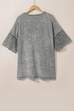Load image into Gallery viewer, Light Grey Mineral Wash Drop Sleeve Patchwork Plus Size Tee