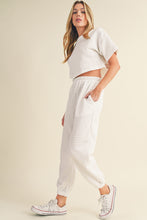 Load image into Gallery viewer, White Lattice Textured Cropped Tee and Jogger Pants Set