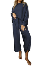 Load image into Gallery viewer, Dark Khaki Textured Loose Slouchy Long Sleeve Top and Pants Set