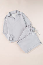 Load image into Gallery viewer, Sail Blue Solid Textured Collared V Neck Top and Wide Leg Pants Set