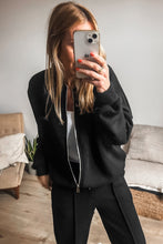 Load image into Gallery viewer, Black Seamed Zipper Jacket and Drawstring Waist Pants Set