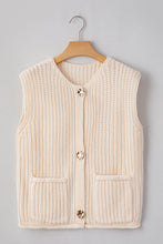 Load image into Gallery viewer, White Solid Textured Knit Side Pockets Buttoned Sweater Vest