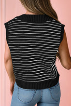 Load image into Gallery viewer, Black Stripe Turn-down Collar Sleeveless Knitted Top