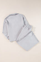 Load image into Gallery viewer, Sail Blue Solid Textured Collared V Neck Top and Wide Leg Pants Set