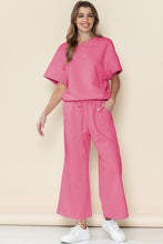 Load image into Gallery viewer, Gray Textured Loose Fit T Shirt & Drawstring Pants Set