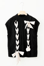 Load image into Gallery viewer, Black Satin Bowknot Cable Knit Top