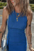 Load image into Gallery viewer, Dark Blue Solid Ribbed Knit Sheath Sleeveless Midi Sweater Dress