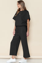Load image into Gallery viewer, Gray Textured Loose Fit T Shirt & Drawstring Pants Set