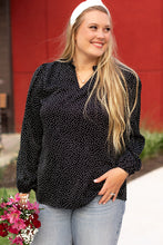 Load image into Gallery viewer, Black Plus Size Leopard Print Frill Notch V Neck Blouse