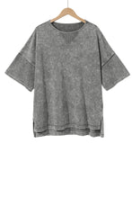 Load image into Gallery viewer, Light Grey Mineral Wash Drop Sleeve Patchwork Plus Size Tee